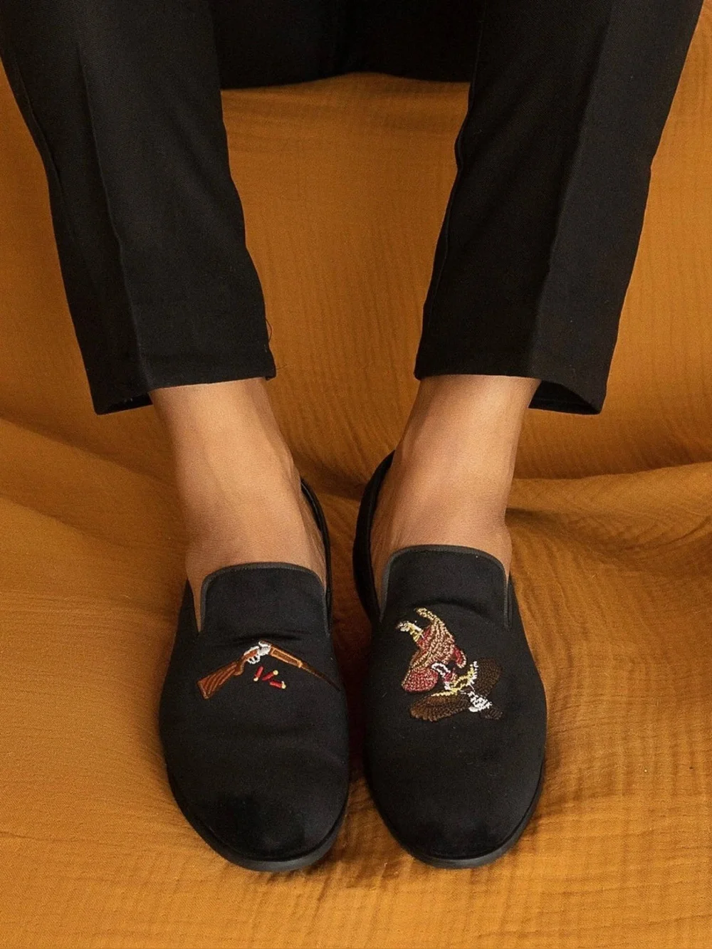 NEW May Anthony Quail Hunt Black Suede Loafers Slippers shoes size 8.5-10